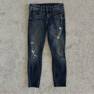 Mother Looker Ankle Fray Skinny Jeans‎ Black Crash and Burn Distressed Size 25
